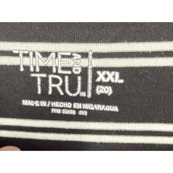 Time & Tru Womens Black/White Striped V-Neck T-Shirt XXL Relaxed Fit Stretch - Picture 8 of 10